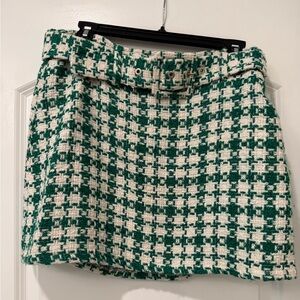 Zara Green and Cream Tweed Mini Skirt